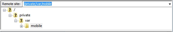 FileZilla remote site tree showing /private/var/mobile